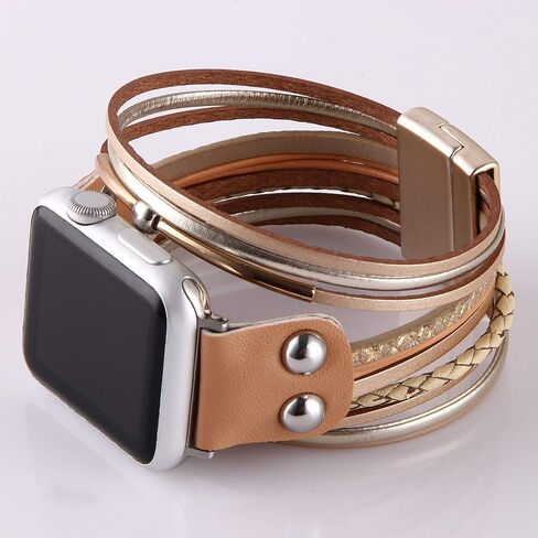 Multi-Layer Leather Wrap Bracelet Compatible with Apple Watch Ultra SE 8 7 6 5 4 3 38mm 40mm 41mm 42mm 44mm 45mm 49mm for Women Mens, Boho Stylish Cuff Bangle Watch Strap for Iwatch Bands in Kuwait