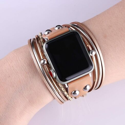 Multi-Layer Leather Wrap Bracelet Compatible with Apple Watch Ultra SE 8 7 6 5 4 3 38mm 40mm 41mm 42mm 44mm 45mm 49mm for Women Mens, Boho Stylish Cuff Bangle Watch Strap for Iwatch Bands in Kuwait