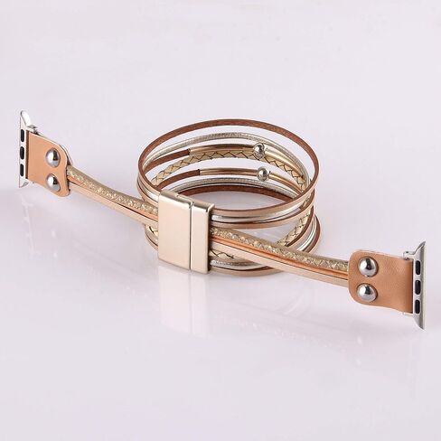 Multi-Layer Leather Wrap Bracelet Compatible with Apple Watch Ultra SE 8 7 6 5 4 3 38mm 40mm 41mm 42mm 44mm 45mm 49mm for Women Mens, Boho Stylish Cuff Bangle Watch Strap for Iwatch Bands in Kuwait