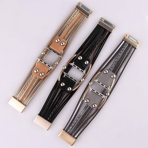 Multi-Layer Leather Wrap Bracelet Compatible with Apple Watch Ultra SE 8 7 6 5 4 3 38mm 40mm 41mm 42mm 44mm 45mm 49mm for Women Mens, Boho Stylish Cuff Bangle Watch Strap for Iwatch Bands in Kuwait
