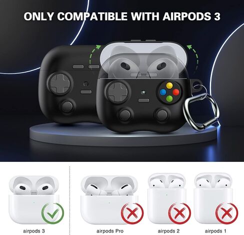 volport Airpods 3 Case Cover, Airpods 3 Case Protective Accessories Skin with Keychain Compatible with Apple Airpods 3rd Generation 2021 for Women Men Girls Boys,Front LED Visible, Black in Saudi Arabia