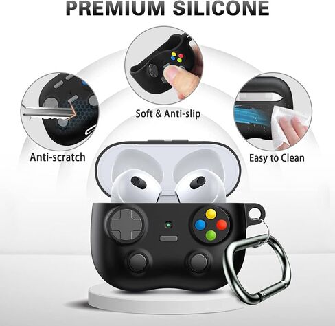 volport Airpods 3 Case Cover, Airpods 3 Case Protective Accessories Skin with Keychain Compatible with Apple Airpods 3rd Generation 2021 for Women Men Girls Boys,Front LED Visible, Black in Saudi Arabia