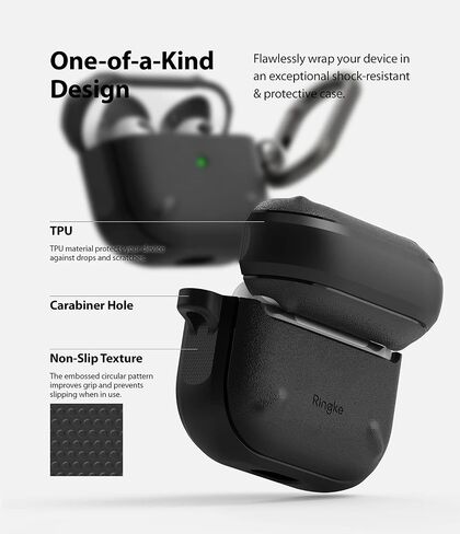Ringke Onyx [Feels Good in The Hand] Compatible with AirPods 3rd Generation Case, Anti-Fingerprint Technology Prevents Oily Smudges Non-Slip Enhanced Grip - Black in Saudi Arabia