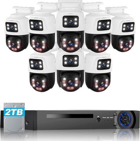 كاميرا KERUI Home Security - وصلة عدسة مزدوجة 6 ميجابكسل، كاميرا أمان إضافية NVR لمسجلات CCTV السلكية PoE NVR، مراقبة داخلية/خارجية، أضواء مستشعر، صوت ثنائي الاتجاه، كشف الإنسان، عرض 360 درجة in Saudi Arabia