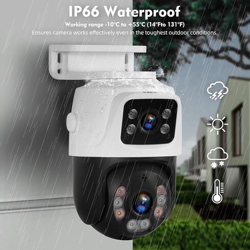 كاميرا KERUI Home Security - وصلة عدسة مزدوجة 6 ميجابكسل، كاميرا أمان إضافية NVR لمسجلات CCTV السلكية PoE NVR، مراقبة داخلية/خارجية، أضواء مستشعر، صوت ثنائي الاتجاه، كشف الإنسان، عرض 360 درجة in Saudi Arabia