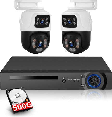 كاميرا KERUI Home Security - وصلة عدسة مزدوجة 6 ميجابكسل، كاميرا أمان إضافية NVR لمسجلات CCTV السلكية PoE NVR، مراقبة داخلية/خارجية، أضواء مستشعر، صوت ثنائي الاتجاه، كشف الإنسان، عرض 360 درجة in Kuwait