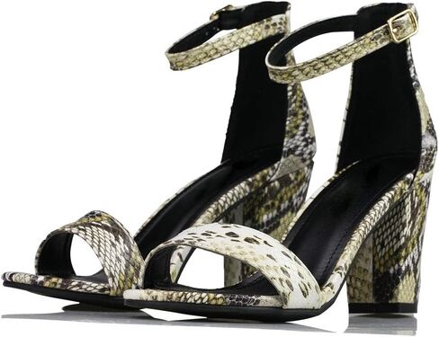 Women's Snake Skin Sandals Single Band Ankle Strap Chunky Block Heeled Fashion Summer Shoes in Saudi Arabia
