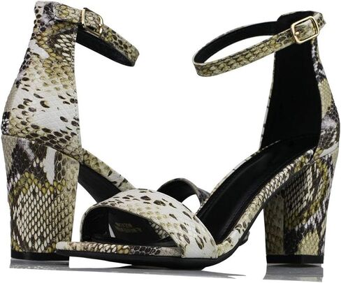 Women's Snake Skin Sandals Single Band Ankle Strap Chunky Block Heeled Fashion Summer Shoes in Saudi Arabia