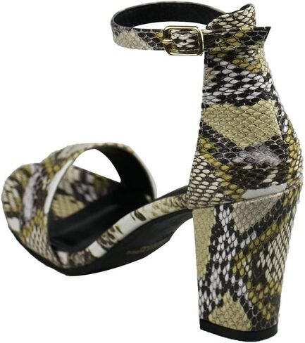 Women's Snake Skin Sandals Single Band Ankle Strap Chunky Block Heeled Fashion Summer Shoes in Saudi Arabia