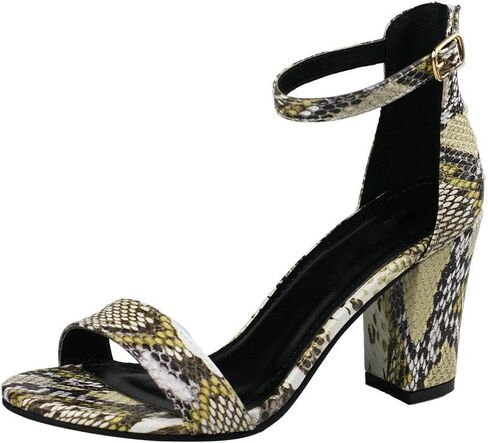 Women's Snake Skin Sandals Single Band Ankle Strap Chunky Block Heeled Fashion Summer Shoes in Saudi Arabia