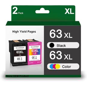 63XL Ink Cartridges High Yield Compatible Replacement for HP Ink 63 Black and Color Combo Pack Works with Officejet 3830 Envy 4520 4650 5255 5200 5258 4655 Deskjet 1112 Inkjet (Black and Color)