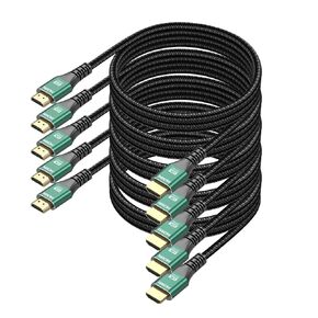 10K 8K HDMI Cable 5-Pack 6.6FT, HDMI 2.1 Cable Ultra High Speed 48Gbps 8K@60Hz, 4K@120Hz Braided HDMI Cord eARC, HDR10, HDCP2.2&2.3 for PS5/PS4, Roku TV, Monitor, HDTV, Blu-ray, Laptop