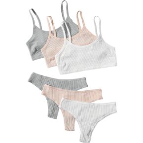 طقم ملابس داخلية نسائية من SweatyRocks حمالة صدر ولباس داخلي مضلع أساسي مكون من 3 قطع، وردي فاقع S