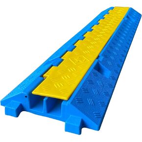 Bright Blue Rubber Cable Protector Ramp Cord Hose Wire Ramp 2 Channel Driveway Cable Protector Sidewalk Hose Cover Heavy Duty 11000lbs Capacity Traffic Speed Bumpes Indoor Outdoor