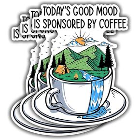 (3 pcs) Today's Good Mood is Sponsored by Coffee Sticker Funny Sarcastic Cafeinated Coffee Lovers Camping Tumbler Decal Sticker for Kindle Laptop Water Bottle Phone Hard Hat Vinyl Decal - 3x2.2