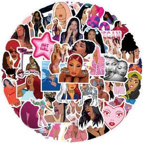 55pcs Singer Megan Stickers, Hot Girl Rapper Stickers, Cool Sexy Female Vinyl Decals for Teens Adults Water Bottles Phone Skateboard Journal Laptop Luggage Guitar Car