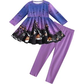 DDSOL Halloween Toddler Girl Clothing Set Long Sleeve Ruffle Tunic Tops+Leggings Outfit 2pcs Pant Sets