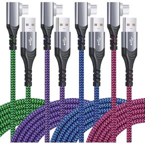 Excgood 90 Degrees USB Type C Cable, [10ft] 4-Pack Right Angle Fast Charger Cord Compatible with Galaxy S10/S9/S8/Note,Pixel and More-Blue,Green,Purple,Hotpink