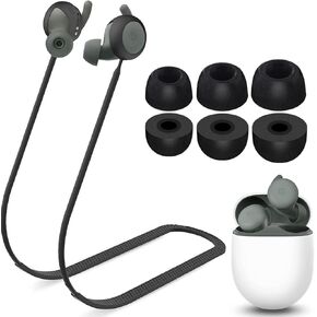 مجموعة نصائح من إسفنج الذاكرة متوافقة مع Google Pixel Buds A-Series، حبل رقبة ناعم مضاد للفقد، أطراف أذن مريحة من إسفنج الذاكرة متوافقة مع Pixel Buds A-Series