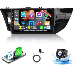 [2+64G] Android Car Radio for Toyota Corolla Levin 2014-2017 - Wireless Carplay and Android Auto - 10.1 Inch Touch Screen Car Stereo with DSP/Multiple UI/WiFi/GPS/SWC + AHD Backup Camera
