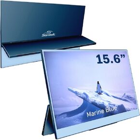 Santek Green Portable Monitor, Adjustable Blue Light Cut for Eye Care, 15.6 Inch 1920x1080p FHD Non Glare Display, Bi-Color Case with Build-in Stand (Sea Green)