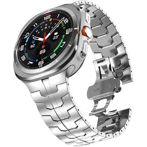 FULLIFE Compatible with Samsung Galaxy Watch Ultra Bands 47mm Accessories for Men Women, Stainless Steel Metal Link Folding Clasp No Gap Band for Galaxy Watch 7 Ultra (2024)