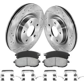 Front Vented Brake Pads and Rotors Kit for Frontier 2023-2005, Xterra 2015-2005, Equator 2012-2009, Brake Rotors + Carbon Fiber Ceramic Brake Pads Kit 296mm(11.7in)