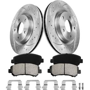 Front Vented Brake Pads and Rotors Kit for Frontier 2023-2005, Xterra 2015-2005, Equator 2012-2009, Brake Rotors + Carbon Fiber Ceramic Brake Pads Kit 296mm(11.7in)