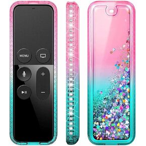 NZND متوافق مع Apple TV Siri Remote 4K / الجيل الرابع / الخامس حافظة واقية مع حامل حلقة / حزام معصم - غطاء سائل عائم لامع - أزرق مائي/أرجواني