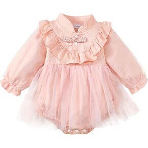 Baby Girls Romper Dress Infant Bodysuit Tutu Dress Toddler Princess Baptism Long Sleeve Fall Dress Clothes
