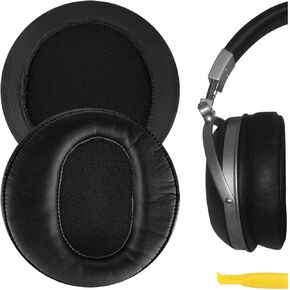 Geekria QuickFit Protein Leather Replacement Ear Pads for DENON AH-D2000, D5000, D5200, D7000, D7200, D9200 Headphones Ear Cushions, Headset Earpads, Ear Cups Cover Repair Parts (Black)