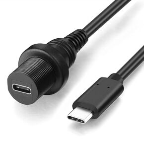 USB Type C 3.1 Male to Female Flush Mount Cable Waterproof Kit Accessories Car Dash Panel Mount Adapter Converter Extension Extender for Car Boat Motorcycle Motorbike 1 Feet 30 cm