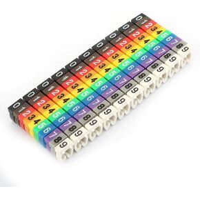 Digital Tube Wire labels 0-9 Number Coded Clip On Plastic Cable Label Tube Colorful Cable Marker C Shape Suitable Multi-Type Cable (100Pcs 4mm²)