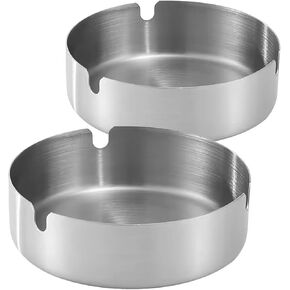 Ashtray Stainless Steel Cigarette Ashtray Ash Tray for Cigarettes 2 Pack (Black, Large-3.94in)
