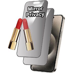 2 Pack Privacy Screen Protector for iPhone 15 Pro Max Mirrored Tempered Glass Film with Easy Installation Alignment Frame, Anti-Spy Perfect Mirror Effect (6.7 inch Silver)