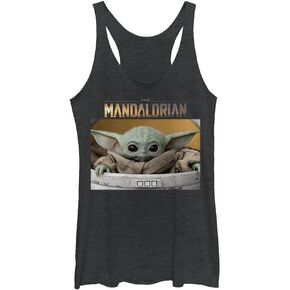 Star Wars Junior's The Mandalorian Small Box Tri-Blend Racerback Layering Tank, Navy Blue Heather, X-Large