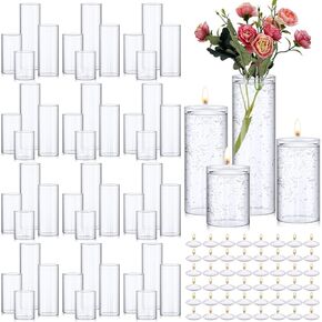 36 Pcs Clear Glass Cylinder Vase 36 Pcs Floating Candles Set Decorative Tall Clear Vase Glass Cylinder Candle Holder for Flowers Table Centerpieces Party Supplies Wedding Home Decor, 3 Size