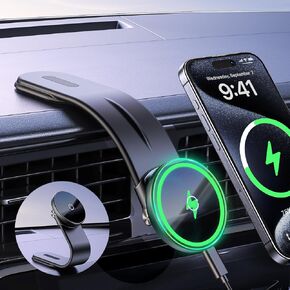 for MagSafe Car Mount Charger 15W Adjustable Aluminum Alloy Arm, Magnetic Wireless Fast Charging Cell Phone Holder for Car & for iPhone