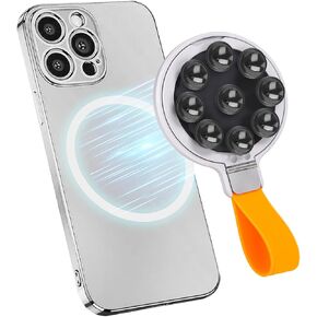 Magnetic Suction Cup Phone Mount & Desktop Phone Stand 2 in 1, Hand-Free Phone Grip Holder for Video Recording, Filming, Selfies, Support Wireless Charging (Silver)