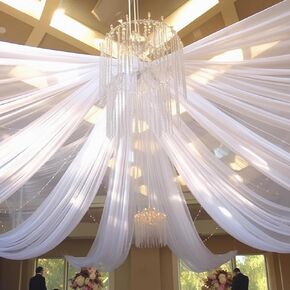 Ceiling Drapes for Weddings,White 6 Panels 5x20 FT Wedding Arch Draping Fabric Chiffon Fabric Wedding Drapery,Tulle Sheer Curtains for Party Ceremony Stage Wedding Decoration