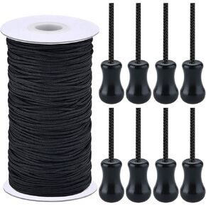109 Yards Braided Nylon Lift Shade Cord with Wood Pendant, 1.8 mm Blind Cord Aluminum Window Pull Down Cord Roman Rollers Repair Gardening Plant Waist Beading String and Crafts (White)