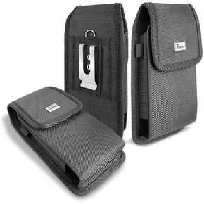 TMAN Samsung Galaxy A21 Heavy Duty Rugged Nylon Canvases Vertical Smart Phone Case / Pouch / Holster w Metal Belt Clip for Samsung Galaxy A21 (XL Size Fit)