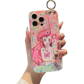 for iPhone 16 Pro Max Case 6.9" with Wrist Strap Kickstand Glitter Bling Cute Cartoon Pattern Design Sparkle Soft Durable Shockproof Protective Case for Girls and Women - Minnie