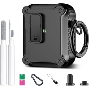 Valkit for Apple Airpods 2nd Generation Case with Secure Lock Clip Hard Shell Airpod 1st Case Cover with Keychain for Men Women Airpod 2 Cleaning Gift Package Wireless Charging Case for AirPods 2 & 1