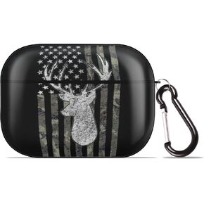 Deer Camo Camouflage American Flag Hunting AirPods Case Cover for AirPods Pro, Wireless/Wired Charging Protective AirPods Pro Case with Keychain, Black, Buckie