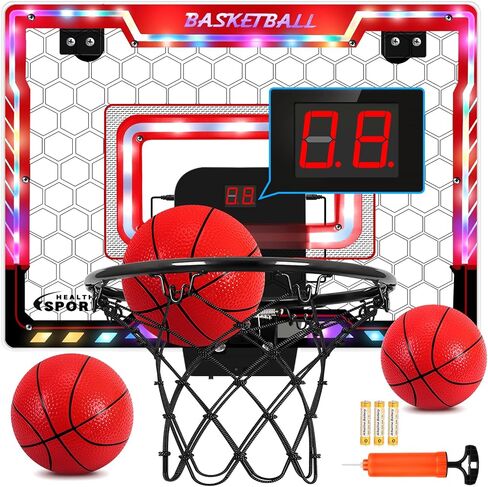 AOKESI Mini Basketball Hoop Indoor with Scorer and Batteries|Inside Basketball Hoop Over The Door with Colorful LED Lighting|Toy Basketball Gifts for Boys Girls Teens Adults in Saudi Arabia