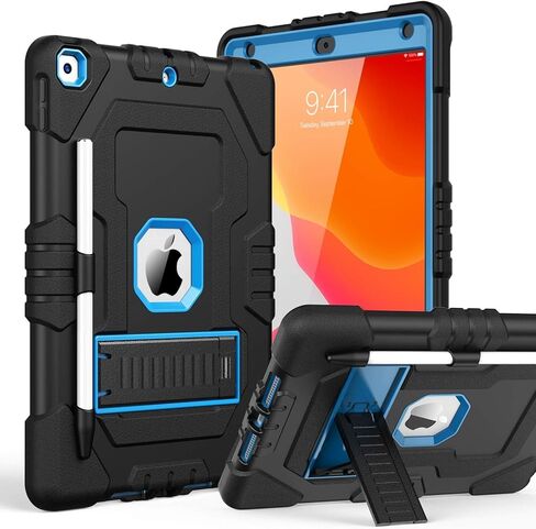 Case for iPad 7th 10.2 inches iPad 8th Gen Case with Pencil Holder Magnetic Stand Auto Wake/Sleep Shockproof Protective Strong Hard case for iPad 10.2 inch 2019/2020,Black in Kuwait