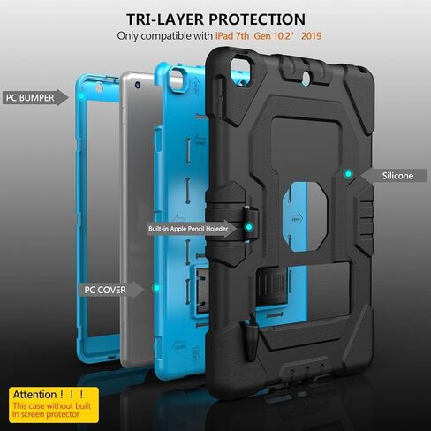 Case for iPad 7th 10.2 inches iPad 8th Gen Case with Pencil Holder Magnetic Stand Auto Wake/Sleep Shockproof Protective Strong Hard case for iPad 10.2 inch 2019/2020,Black in Kuwait