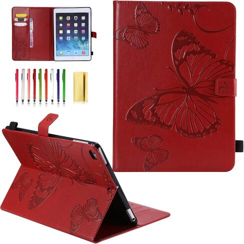 for iPad 6th/5th Generation 9.7" Case 2018/2017, for iPad Air 2/Air 1 with Stand/Pencil Holder/Pocket [Auto Wake/Sleep] Embossed Smart Cover for iPad 9.7 inch/Air 2nd/1st Gen, Red Butterfly in Kuwait