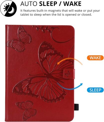 for iPad 6th/5th Generation 9.7" Case 2018/2017, for iPad Air 2/Air 1 with Stand/Pencil Holder/Pocket [Auto Wake/Sleep] Embossed Smart Cover for iPad 9.7 inch/Air 2nd/1st Gen, Red Butterfly in Kuwait
